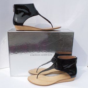 SIGERSON MORRISON Patent Woven Spongy Wedge Sandal